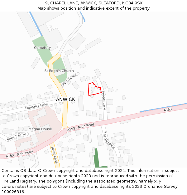 9, CHAPEL LANE, ANWICK, SLEAFORD, NG34 9SX: Location map and indicative extent of plot