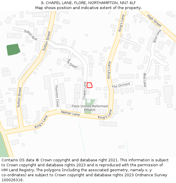 9, CHAPEL LANE, FLORE, NORTHAMPTON, NN7 4LF: Location map and indicative extent of plot