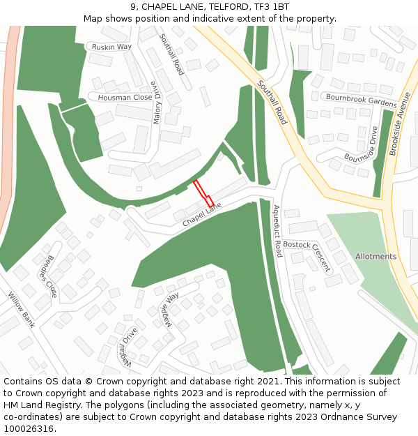 9, CHAPEL LANE, TELFORD, TF3 1BT: Location map and indicative extent of plot