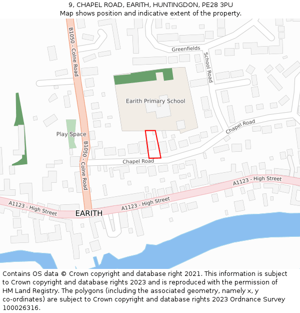 9, CHAPEL ROAD, EARITH, HUNTINGDON, PE28 3PU: Location map and indicative extent of plot