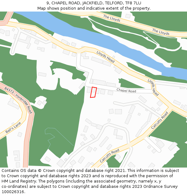 9, CHAPEL ROAD, JACKFIELD, TELFORD, TF8 7LU: Location map and indicative extent of plot