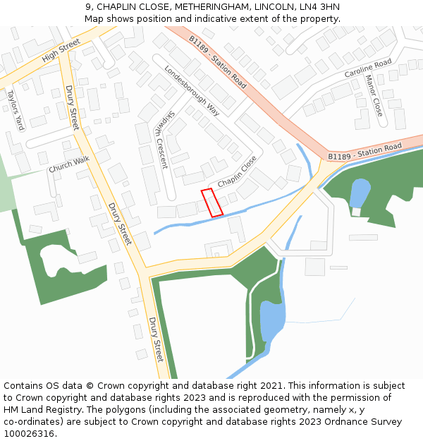 9, CHAPLIN CLOSE, METHERINGHAM, LINCOLN, LN4 3HN: Location map and indicative extent of plot