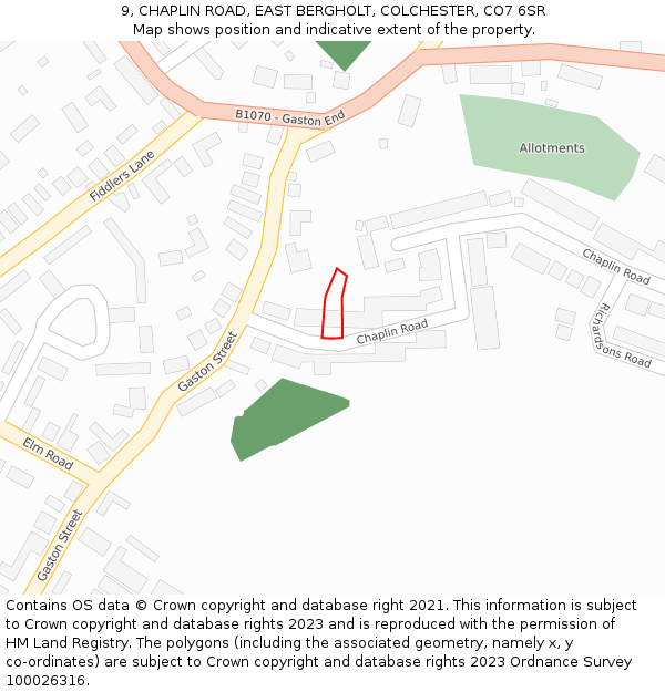 9, CHAPLIN ROAD, EAST BERGHOLT, COLCHESTER, CO7 6SR: Location map and indicative extent of plot