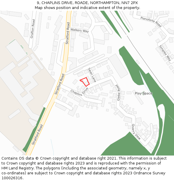 9, CHAPLINS DRIVE, ROADE, NORTHAMPTON, NN7 2PX: Location map and indicative extent of plot