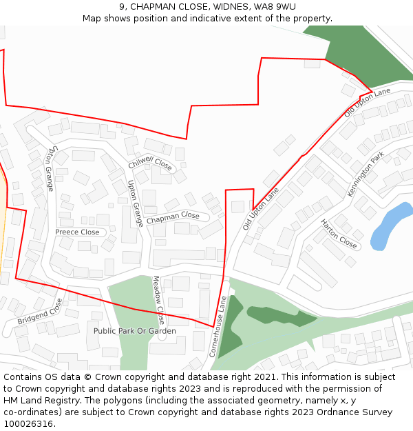 9, CHAPMAN CLOSE, WIDNES, WA8 9WU: Location map and indicative extent of plot