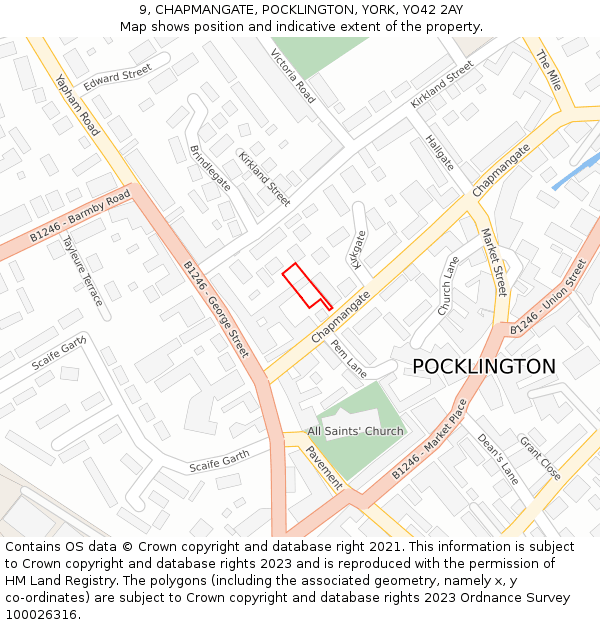 9, CHAPMANGATE, POCKLINGTON, YORK, YO42 2AY: Location map and indicative extent of plot