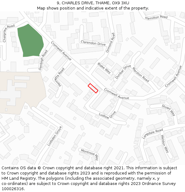 9, CHARLES DRIVE, THAME, OX9 3XU: Location map and indicative extent of plot