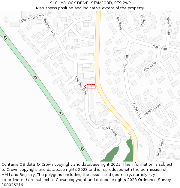 9, CHARLOCK DRIVE, STAMFORD, PE9 2WP: Location map and indicative extent of plot