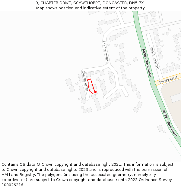9, CHARTER DRIVE, SCAWTHORPE, DONCASTER, DN5 7XL: Location map and indicative extent of plot