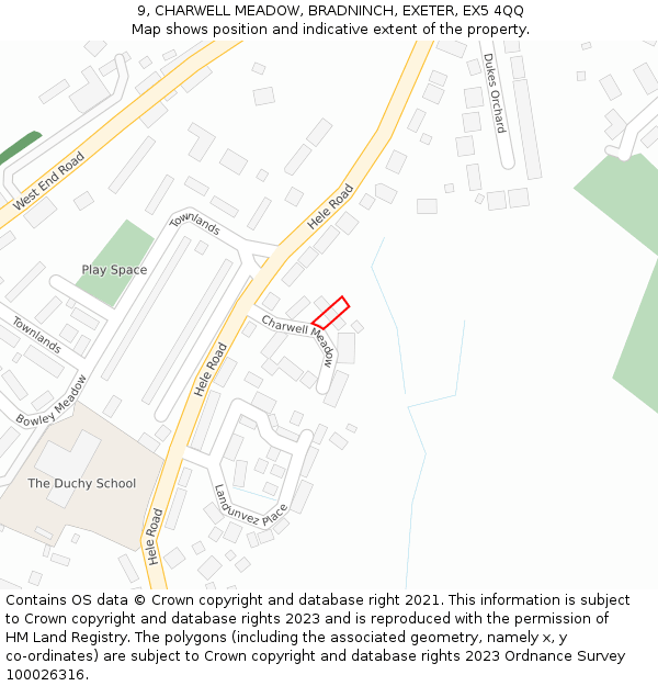 9, CHARWELL MEADOW, BRADNINCH, EXETER, EX5 4QQ: Location map and indicative extent of plot