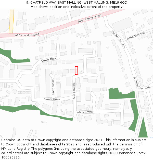 9, CHATFIELD WAY, EAST MALLING, WEST MALLING, ME19 6QD: Location map and indicative extent of plot