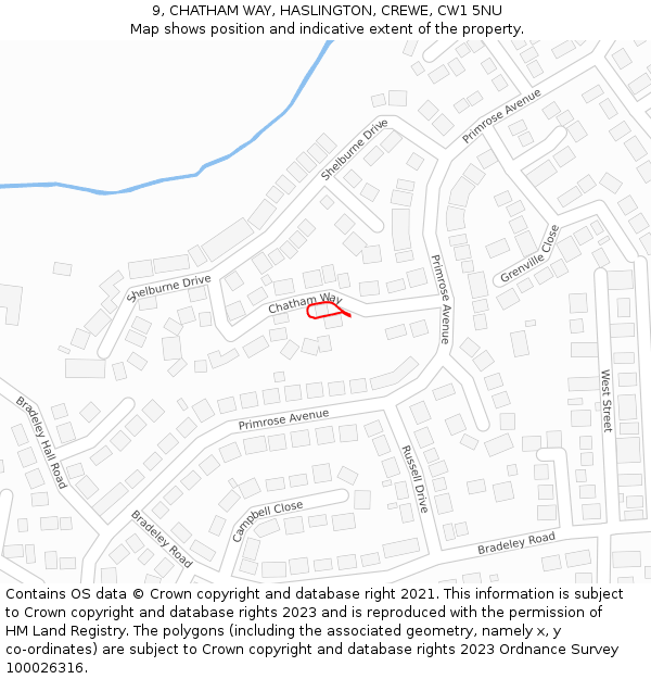 9, CHATHAM WAY, HASLINGTON, CREWE, CW1 5NU: Location map and indicative extent of plot