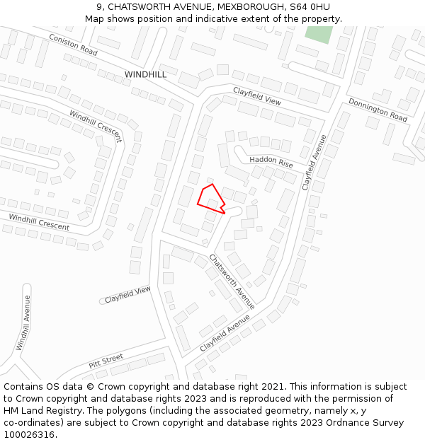 9, CHATSWORTH AVENUE, MEXBOROUGH, S64 0HU: Location map and indicative extent of plot