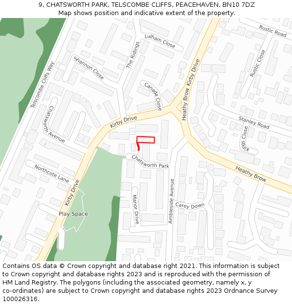 9, CHATSWORTH PARK, TELSCOMBE CLIFFS, PEACEHAVEN, BN10 7DZ: Location map and indicative extent of plot