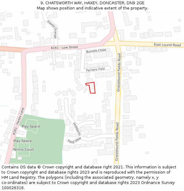 9, CHATSWORTH WAY, HAXEY, DONCASTER, DN9 2GE: Location map and indicative extent of plot