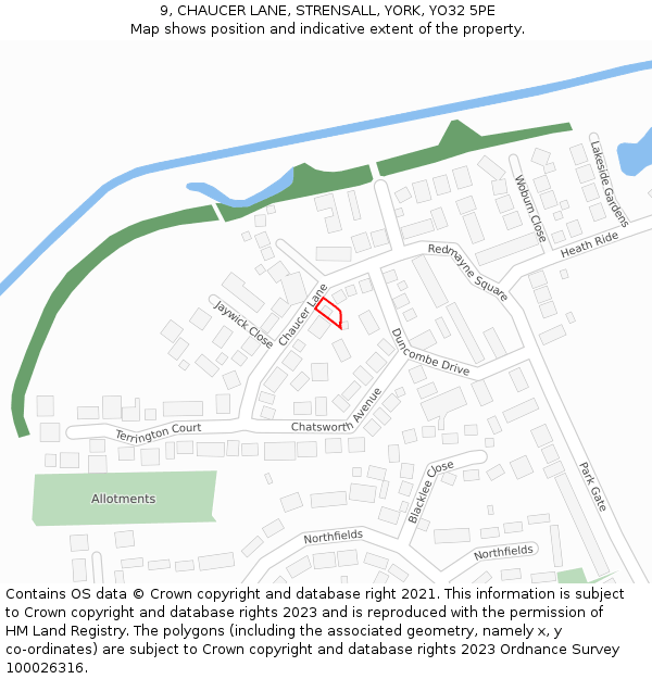 9, CHAUCER LANE, STRENSALL, YORK, YO32 5PE: Location map and indicative extent of plot