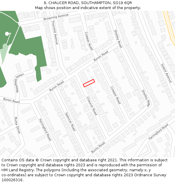 9, CHAUCER ROAD, SOUTHAMPTON, SO19 6QR: Location map and indicative extent of plot