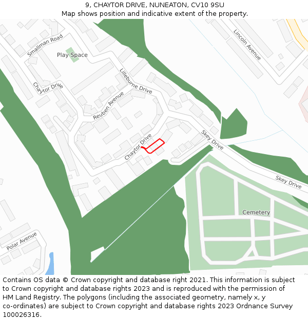 9, CHAYTOR DRIVE, NUNEATON, CV10 9SU: Location map and indicative extent of plot