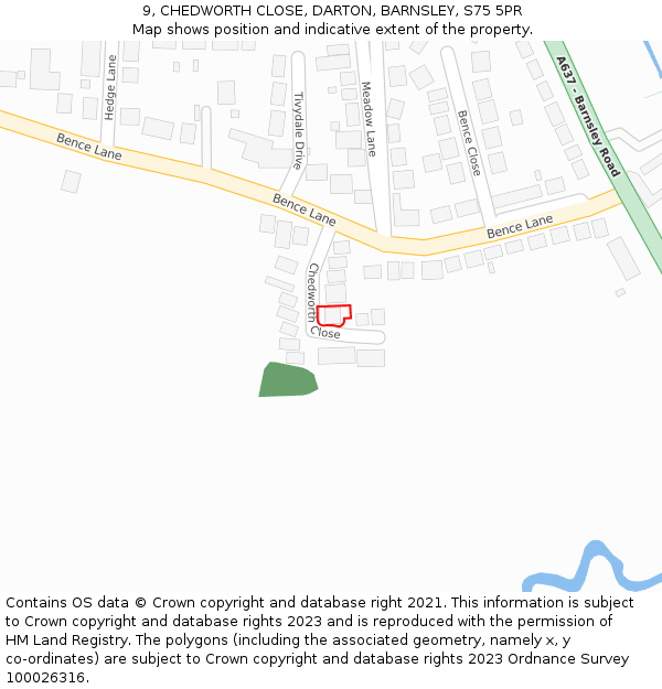 9, CHEDWORTH CLOSE, DARTON, BARNSLEY, S75 5PR: Location map and indicative extent of plot