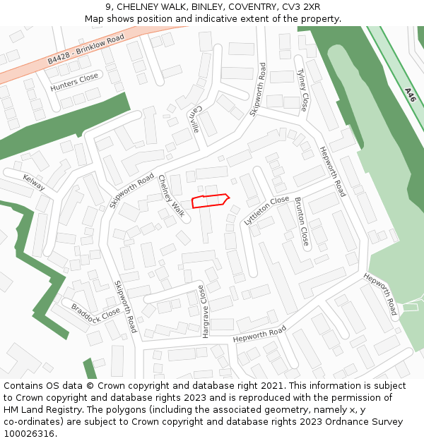 9, CHELNEY WALK, BINLEY, COVENTRY, CV3 2XR: Location map and indicative extent of plot