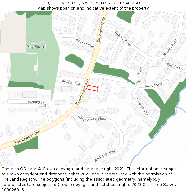 9, CHELVEY RISE, NAILSEA, BRISTOL, BS48 2SQ: Location map and indicative extent of plot