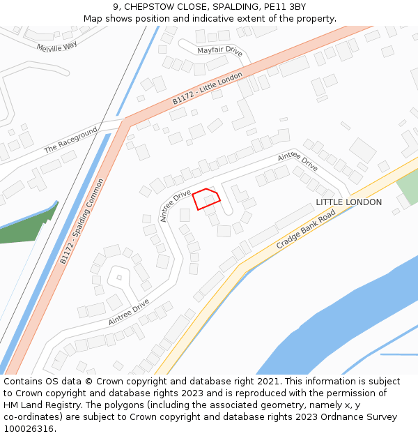 9, CHEPSTOW CLOSE, SPALDING, PE11 3BY: Location map and indicative extent of plot