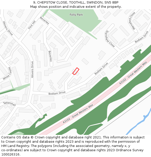 9, CHEPSTOW CLOSE, TOOTHILL, SWINDON, SN5 8BP: Location map and indicative extent of plot