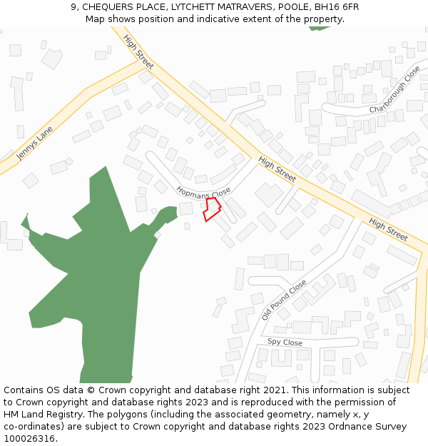 9, CHEQUERS PLACE, LYTCHETT MATRAVERS, POOLE, BH16 6FR: Location map and indicative extent of plot