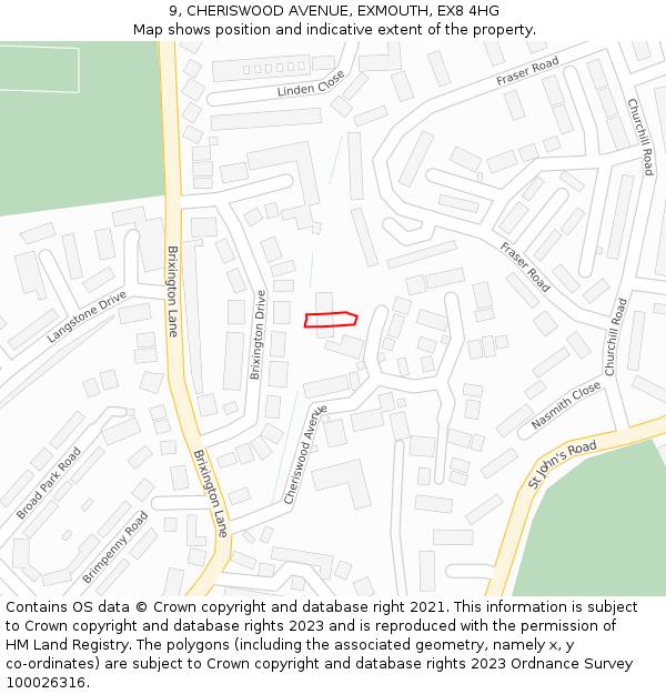 9, CHERISWOOD AVENUE, EXMOUTH, EX8 4HG: Location map and indicative extent of plot