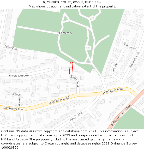 9, CHERITA COURT, POOLE, BH15 3SW: Location map and indicative extent of plot