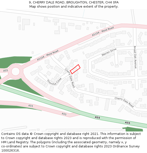 9, CHERRY DALE ROAD, BROUGHTON, CHESTER, CH4 0FA: Location map and indicative extent of plot
