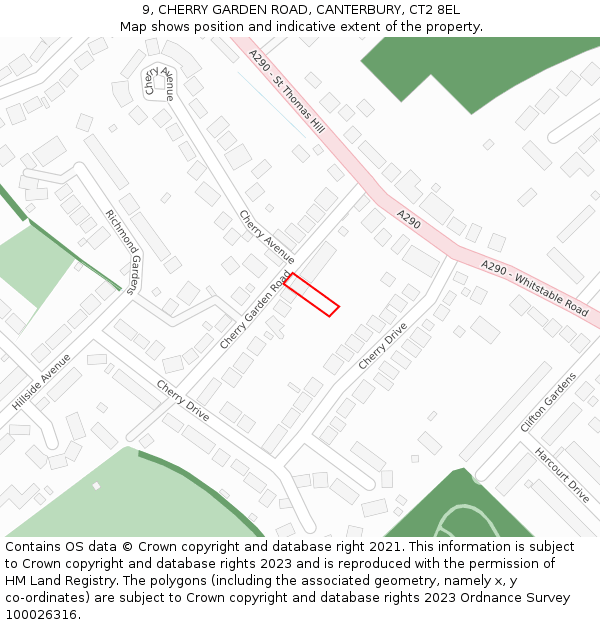 9, CHERRY GARDEN ROAD, CANTERBURY, CT2 8EL: Location map and indicative extent of plot
