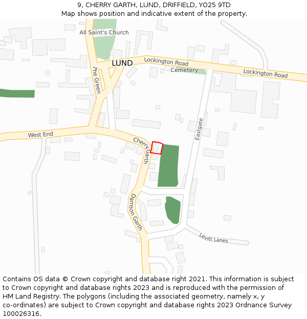 9, CHERRY GARTH, LUND, DRIFFIELD, YO25 9TD: Location map and indicative extent of plot