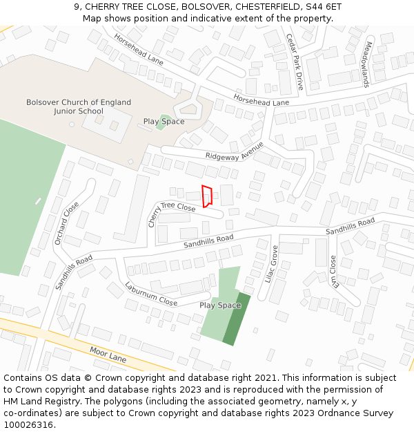 9, CHERRY TREE CLOSE, BOLSOVER, CHESTERFIELD, S44 6ET: Location map and indicative extent of plot