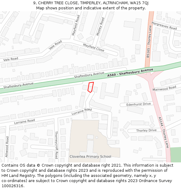 9, CHERRY TREE CLOSE, TIMPERLEY, ALTRINCHAM, WA15 7QJ: Location map and indicative extent of plot