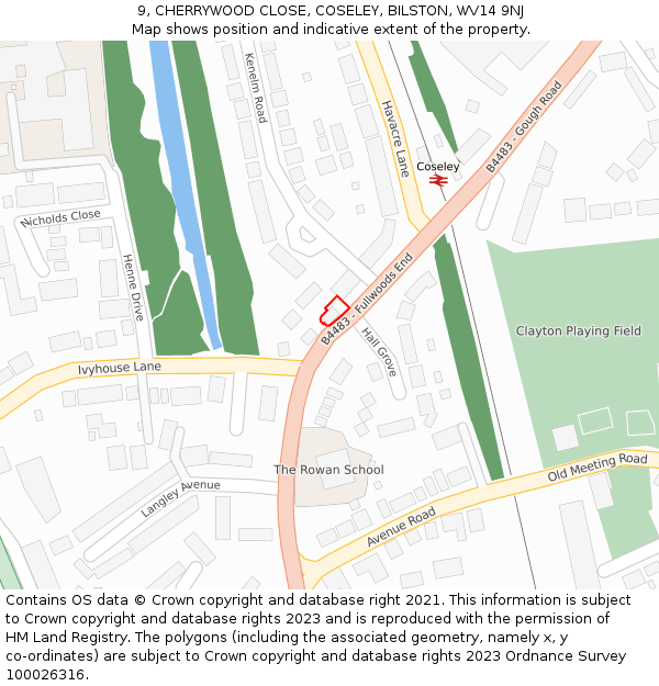 9, CHERRYWOOD CLOSE, COSELEY, BILSTON, WV14 9NJ: Location map and indicative extent of plot