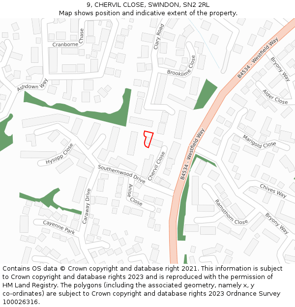 9, CHERVIL CLOSE, SWINDON, SN2 2RL: Location map and indicative extent of plot