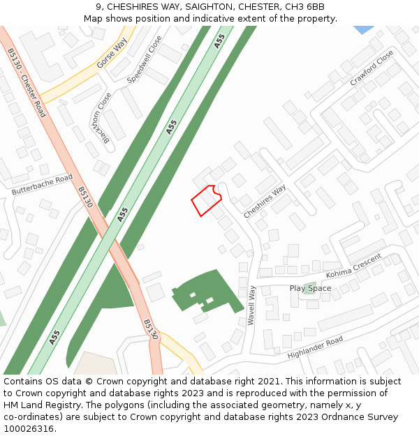 9, CHESHIRES WAY, SAIGHTON, CHESTER, CH3 6BB: Location map and indicative extent of plot