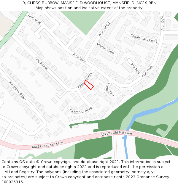 9, CHESS BURROW, MANSFIELD WOODHOUSE, MANSFIELD, NG19 9RN: Location map and indicative extent of plot