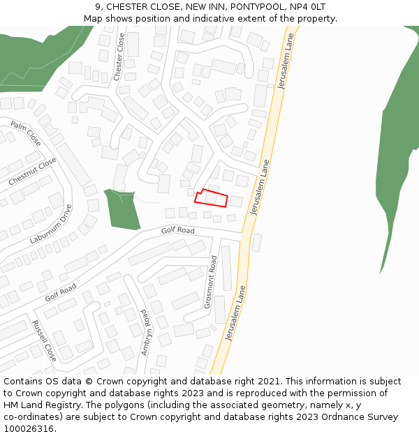 9, CHESTER CLOSE, NEW INN, PONTYPOOL, NP4 0LT: Location map and indicative extent of plot