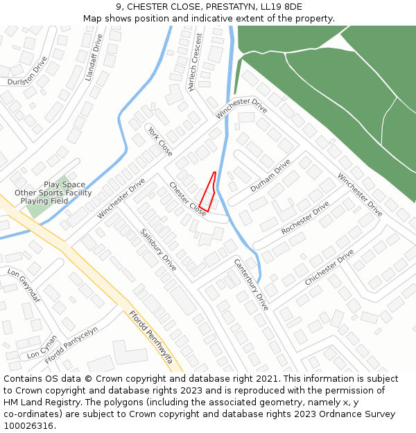 9, CHESTER CLOSE, PRESTATYN, LL19 8DE: Location map and indicative extent of plot