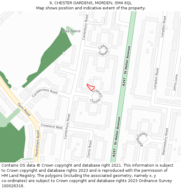 9, CHESTER GARDENS, MORDEN, SM4 6QL: Location map and indicative extent of plot