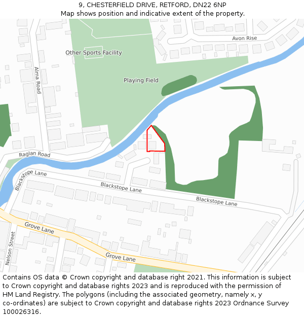 9, CHESTERFIELD DRIVE, RETFORD, DN22 6NP: Location map and indicative extent of plot