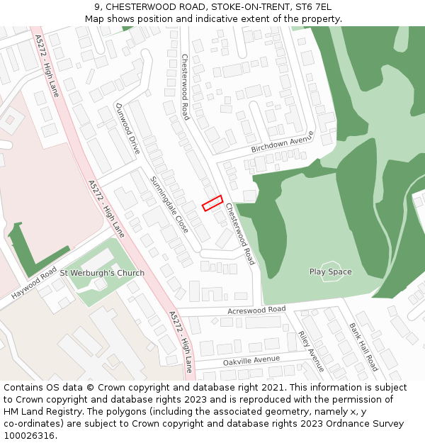 9, CHESTERWOOD ROAD, STOKE-ON-TRENT, ST6 7EL: Location map and indicative extent of plot