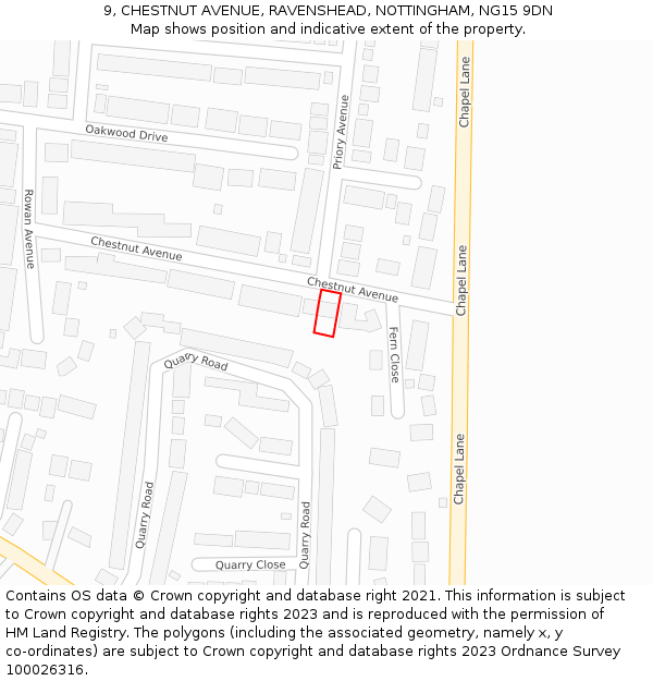9, CHESTNUT AVENUE, RAVENSHEAD, NOTTINGHAM, NG15 9DN: Location map and indicative extent of plot