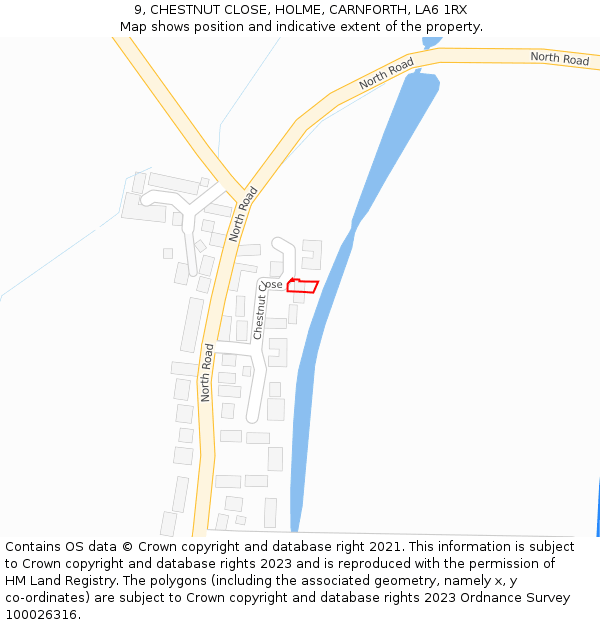 9, CHESTNUT CLOSE, HOLME, CARNFORTH, LA6 1RX: Location map and indicative extent of plot