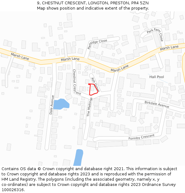 9, CHESTNUT CRESCENT, LONGTON, PRESTON, PR4 5ZN: Location map and indicative extent of plot