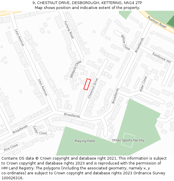 9, CHESTNUT DRIVE, DESBOROUGH, KETTERING, NN14 2TP: Location map and indicative extent of plot