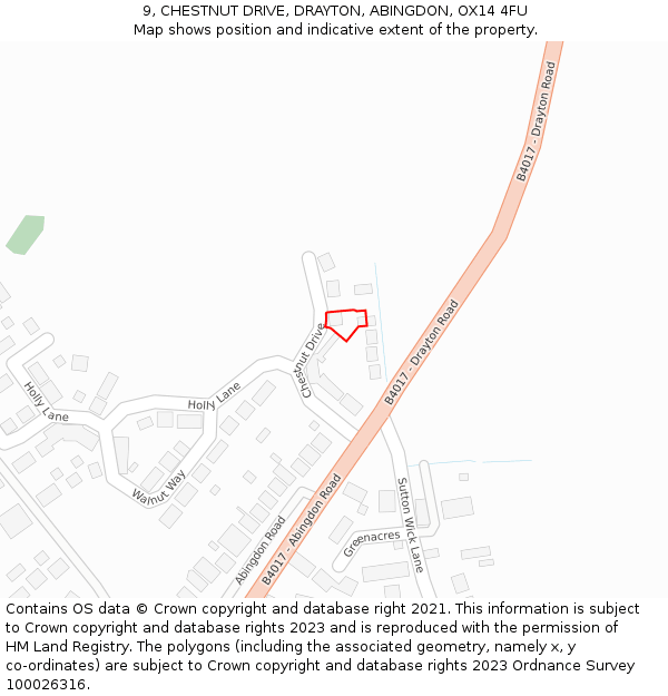 9, CHESTNUT DRIVE, DRAYTON, ABINGDON, OX14 4FU: Location map and indicative extent of plot