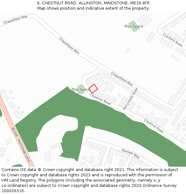 9, CHESTNUT ROAD, ALLINGTON, MAIDSTONE, ME16 9FR: Location map and indicative extent of plot
